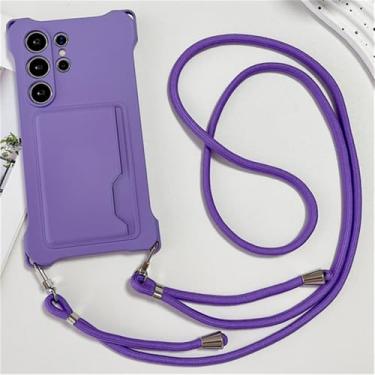 Imagem de Capa de silicone com compartimento para cartão crossbody para Samsung Galaxy S22 23 24 Ultra Plus S23 Fe A54 A14 A34 A53 A15, roxa, para S23 Ultra