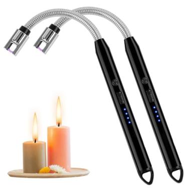 Imagem de VisliHH Pacote Com 2 Isqueiros Elétricos Recarregáveis Para Velas – Isqueiro Usb De Arco De Plasma Com Pescoço Flexível, À Prova De Vento E Sem Chama Para Velas, Churrascos, Camping, Cozinha, Lareir