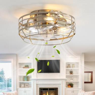 Imagem de Youroke Ventilador De Teto Com Gaiola Com Luz E Controle Remoto, Luminárias De Teto Embutidas, Ventiladores De Teto Modernos Sem Lâminas De 12 Pol. E 6 Velocidades Com Luzes Para Cozinha, Quarto, Sa