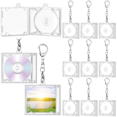 Imagem de Misdary 10 peças mini porta-CDs porta-chaves álbum estojo plástico em forma de leitor pingente chave em branco caixa de DVD transparente CD joia chaveiro para DIY