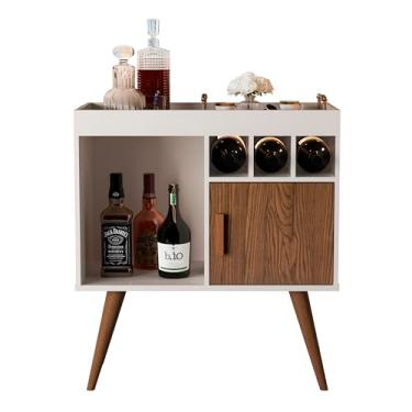 Imagem de Buffet Aparador Balcão Cozinha Sala Bancada Paris 1 Porta 3 Adegas Retrô Cantinho Do Café Cor Pés Palitos (Offwhite/Freijó)