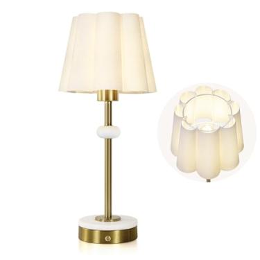 Imagem de KIVDITZO Abajur De Mesa Portátil Sem Fio Com Dimmer De Toque, Iluminação Alimentada Por Bateria Recarregável De 4400 Mah, Brilho De 3 Níveis, Abajur De Tecido De Linho, Abajur De Mesa De Mármore, Ab