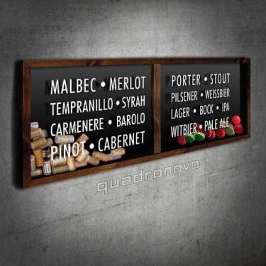 Imagem de Porta Rolhas e Tampinhas Panorâmico - Tipos de Vinho e Cerveja -- Quad