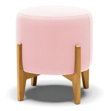 Imagem de Puff Stella Suede Rosa Bebê Base Madeira Castanho - D'rossi - DROSSI