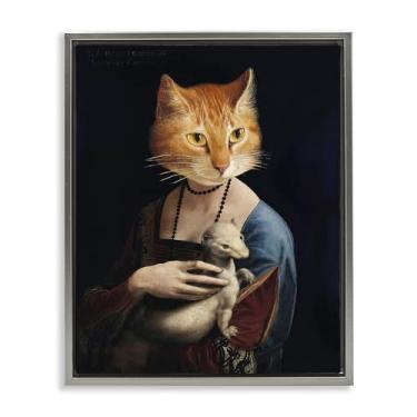 Imagem de Stupell Industries Retrato histórico gato flutuador cinza tela emoldurada arte design de parede por Alicia Longley, 17 x 21