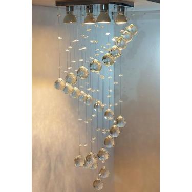 Imagem de Lustre De Cristal Para Sala De Tv, Base De Inox De 20x20cm - LUZ DECOR