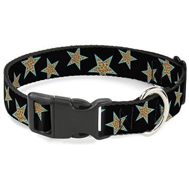 Imagem de Buckle-Down Coleira com clipe de plástico – Contorno preto e leopardo/azul bebê – 3,8 cm de largura – Serve para pescoço de 40,6 a 58,4 cm – Médio