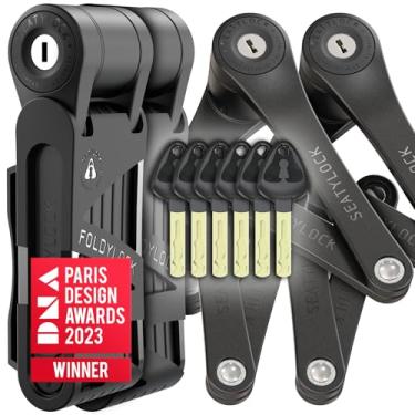 Imagem de Seatylock Conjunto de mini cadeado dobrável para bicicleta FoldyLock – Cadeado de bicicleta leve patenteado – Proteção antifurto resistente para scooter elétrica e bicicletas urbanas – 2 travas de