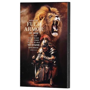 Imagem de Dicksons Placa decorativa de parede The Full Armor Of God Ephesians 6:13 marrom dourado e preto MDF 28 x 18 cm