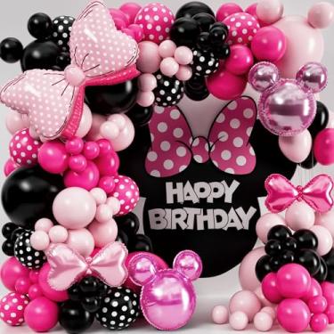 Imagem de Kit tudo-em-1 de arco de balão Minnie com balões de arco e cabeça de rato bônus - Mini balões de mouse para decorações de aniversário e Oh Twodles artigos de festa de aniversário menina - festa de