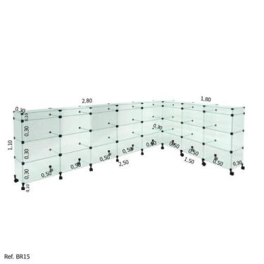 Imagem de Balcão L Invertido Porta Bijuterias e Rodízios - 2,50 x 1,10 x 1,50 - 