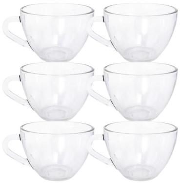 Imagem de Jogo Xicaras Café/chá Vidro Transparente 220ml 6 Pç S/ Pires - Carmisi