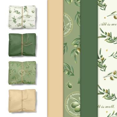 Imagem de Aobkiat 24 peças de papel de seda verde para bolsas, embalagem de presente de amigos, papel de embrulho com tema de folha de oliveira de 50 x 38 cm para decorações de casamento boho sálvia, festa de