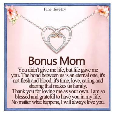 Imagem de Gifytel Bonus Mom Gifts from Bonus Daughter - Colar de mãe bônus, coração eterno infinito em ouro rosa, colar com pingente de prata de zircônia cúbica, joias de presente de aniversário para mulheres