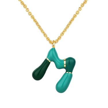 Imagem de Kainier Colar com letra bolha com inicial para mulheres e meninas, pingente colorido com nome do alfabeto, pingente delicado fofo banhado a ouro 14 K, joias para presentes, Banhado a ouro, Sem Pedra