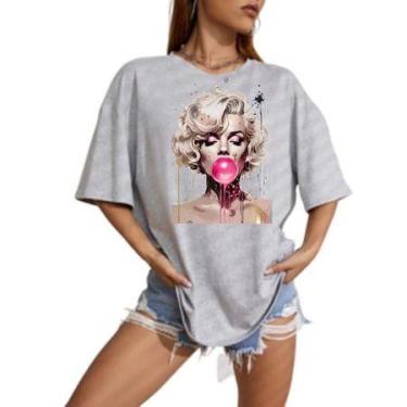 Imagem de Camiseta oversized grande ombro caído tendência madonna - loja dinka, 