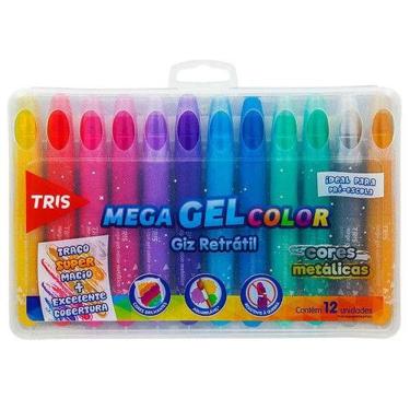 Imagem de Giz De Cera Retrátil Tris Mega Gel Color Metálico C/12 Cores