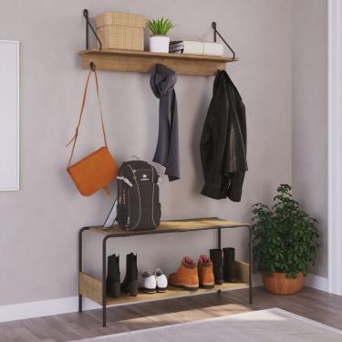 Imagem de Conjunto Prateleira Decorativa com Sapateira banco Industrial