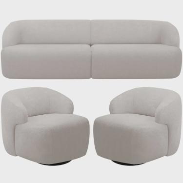 Imagem de Sofá 3 Lugares Curvo Orgânico com 02 Poltronas Para Sala Living 220cm Barolo L06 Bouclê Cinza - Lyam Decor