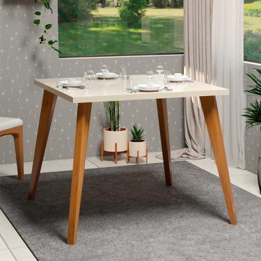 Imagem de Mesa Lins para Jantar 90 Cm Base Madeira Maciça Ambiente Cozinha Off White