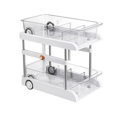 Imagem de Organizadores de banheiro sob a pia de 2 camadas, prateleiras de armazenamento multifuncionais de altura ajustável, organizador sob a pia, organizador de armário leve luxuoso branco com polias com