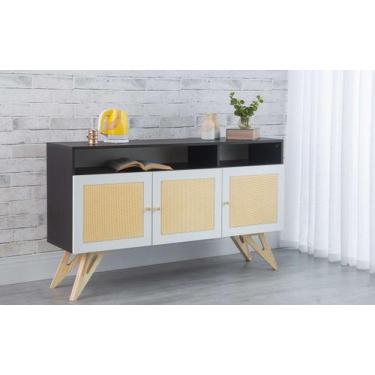 Imagem de Balcão Buffet Para Sala De Jantar Mdf Preto Pés Taeda 3 Portas Com Nic