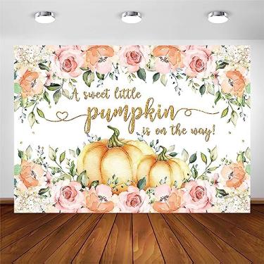 Imagem de Avezano Pano de fundo para chá de bebê outono abóbora decoração de festa de chá de bebê dourado glitter A Little Pumpkin is On The Way Baby Shower Banner Girls Baby Shower Party Photography Background