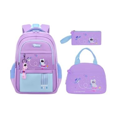 Imagem de MITOWERMI 3 peças de mochila infantil com lancheira, mochila escolar para meninos e meninas, conjunto de mochila para estudantes do ensino fundamental, Roxa, Casual