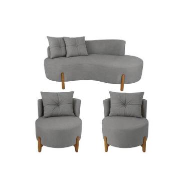 Imagem de Conjunto 2 Poltronas + Sofá Curvo Orgânico Boucle Cinza - Montanaris D