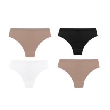 Imagem de Kit com 4 calcinhas cós alto Trifil Ref.: 1971, 2 macadamia, Preto, Br