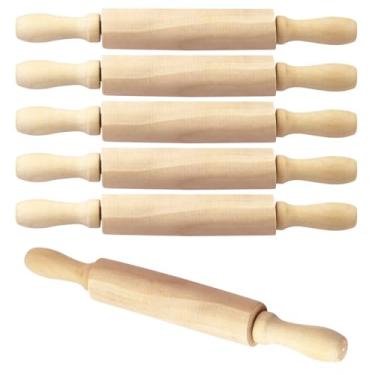 Imagem de BILLIOTEAM Pacote com 6 mini rolo de madeira de 20 cm, ótimo para crianças, crianças, meninas, pequenos rolos de madeira para arte e artesanato, assar, massa de biscoito, cozinhar, argila, Play Doh