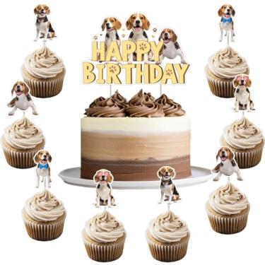 Imagem de kreat4joy Beagle Birthday Decoration, 25pcs Beagle Happy Birthday Cake Topper Dog Themed Cupcake Topper for Pet Lover Owner Puppy Animal Birthday Decoration