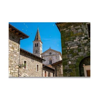 Imagem de Look Up Cozy Town Impressão em tela paisagem de aldeia quente arte de parede para decoração de escritório doméstico envolto em galeria 50 x 75 cm