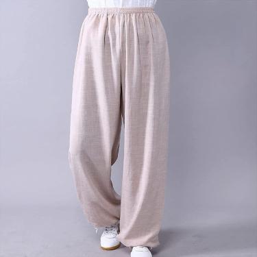 Imagem de Calças Unissex De Tai Chi De Cor Sólida Respirável De Algodão E Linho Tradicional Chinês De Lazer Confortável Cintura Elástica Com Cordão Roupas De Artes Marciais Para Ta, 005, XXL