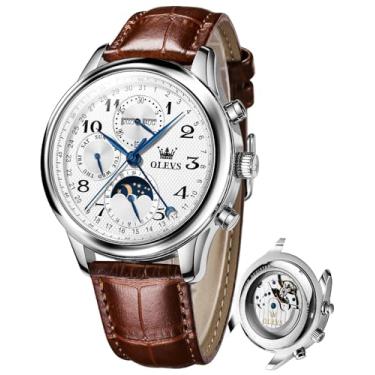 Imagem de OLEVS Relógios automáticos masculinos com vários calendários, fase da lua, à prova d'água, 3 ATM, relógio de pulso clássico de luxo, Zwhite