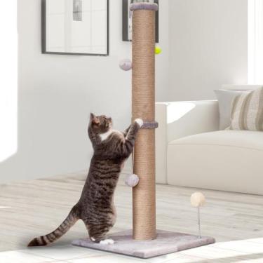 Imagem de Cat Scratching Post PELUOMOZ Tall 91 cm com corda de sisal cinza