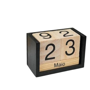 Imagem de Calendário Permanente Cubo De Mesa 13x7x7.8Cm Mdf Decoração Escritório Dia E Mês(10.1x6x5.3Cm)
