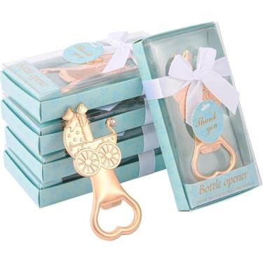 Imagem de Pacote com 50 abridores de garrafas azuis em forma de carrinho de bebê, lembrancinhas de chá de bebê para meninos, presentes ou decorações para convidados com caixas de presente, lembranças de