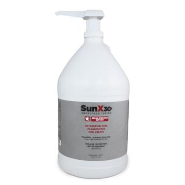 Imagem de CoreTex Sun X 30+ FPS Loção de protetor solar de amplo espectro - frasco de 1 galão e frasco de bomba de parabenos, oxibenzona, octinoxato e protetor solar sem óleo - sem gesso branco e resistente à