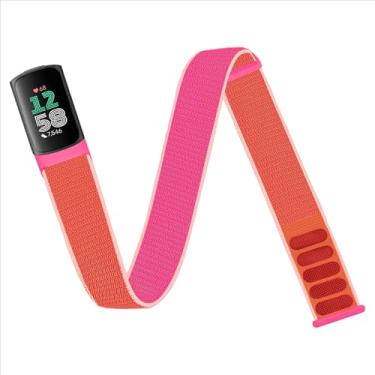 Imagem de Chinber Pulseira esportiva de nylon para tornozelo/braço compatível com Fitbit Charge 6/5, pulseira de braço trançada de nylon elástico para mulheres e homens