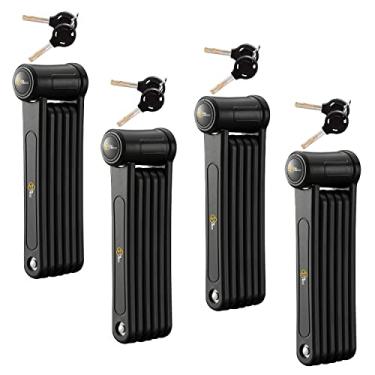 Imagem de Via Velo Conjunto de 4 cadeados dobráveis para bicicletas, mesmo sistema de chave com chave igual, novo 2022, aço endurecido resistente, leve, trava de bicicleta para bicicleta elétrica, scooter elétrica, bicicleta de sujeira, com estojo de montagem