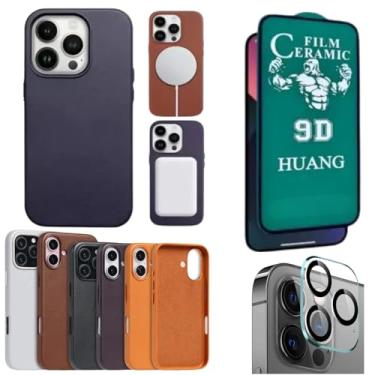 Imagem de [GL CASES] Capa iPhone 13 Pro Max Couro Indução Magnética Capinha iPhone 13 Pro Max 6.7" Anti Impacto Proteção De Câmera + Pelicula iPhone 13 Pro Max + Película De Câmera (Azul Escuro)