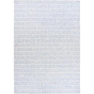 Imagem de Restoration and Renovation Tapete de lã premium importado Capitola Space Tingimento artesanal - Tapete de design moderno exclusivo para sala de estar, quarto e sala de jantar (azul, 6 x 30 cm)