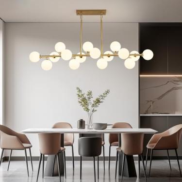 Imagem de APLampara Lustre Moderno De Meados Do Século, 55 Pol., Lustre Linear, 16 Lâmpadas, Pendente De Latão Dourado, Para Sala De Jantar, Ilha De Cozinha