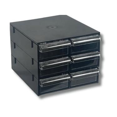 Imagem de Gaveteiro Organizador Preto com 06 Gavetas Transparentes e Resistentes Multiuso para Escritório, Ferramentas, Maquiagem e Papelaria – MAGUS CG306