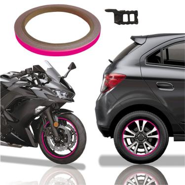 Imagem de Friso De Roda Adesivo Não Refletivo Carro Aro Moto Honda Yamaha Suzuki Pink Pink