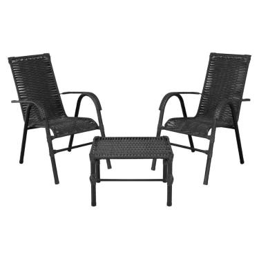 Imagem de Conjunto De Mesa De Centro E 2 Cadeiras Bela Para área Externa Preto