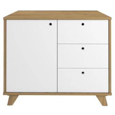 Imagem de Armário Balcão Multiuso Para Escritório Sala 1 Porta 3 Gavetas Lugano A02 Olmo Branco - Lyam Decor