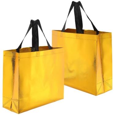 Imagem de SOFPLATE 12 peças amarelo saco de compras amarelo médio reutilizável não tecido grosso mercearia festa de aniversário presente embalagem de tecido a granel sacola de tecido com alça para férias de