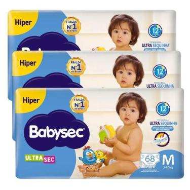 Imagem de Kit Fralda Descartável Babysec UltraSec Hiper M Com 68 Unidades - 3 Un